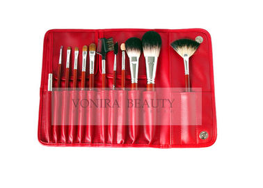 12szt. Nature Hair Cosmetic Makeup Brush Collection z klasycznym czerwonym uchwytem i czerwonym etui z PU