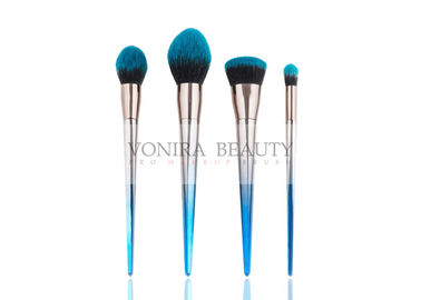 Piękne syntetyczne pędzle do makijażu w niebieskim kolorze z ocynkowanym stożkowym uchwytem