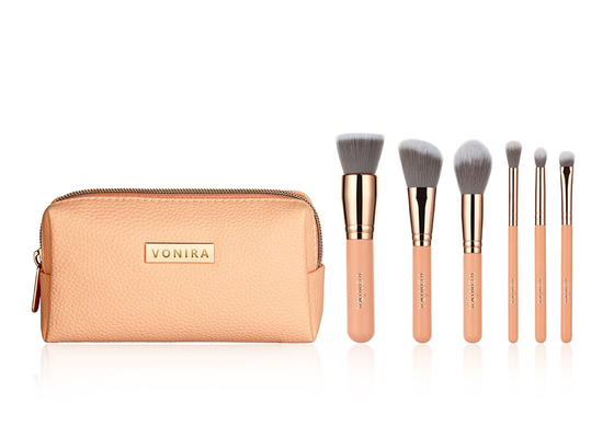 Zestaw pędzli do makijażu Vonira Fashion Mini Travel Różowo-różowy kolor z etui na suwak